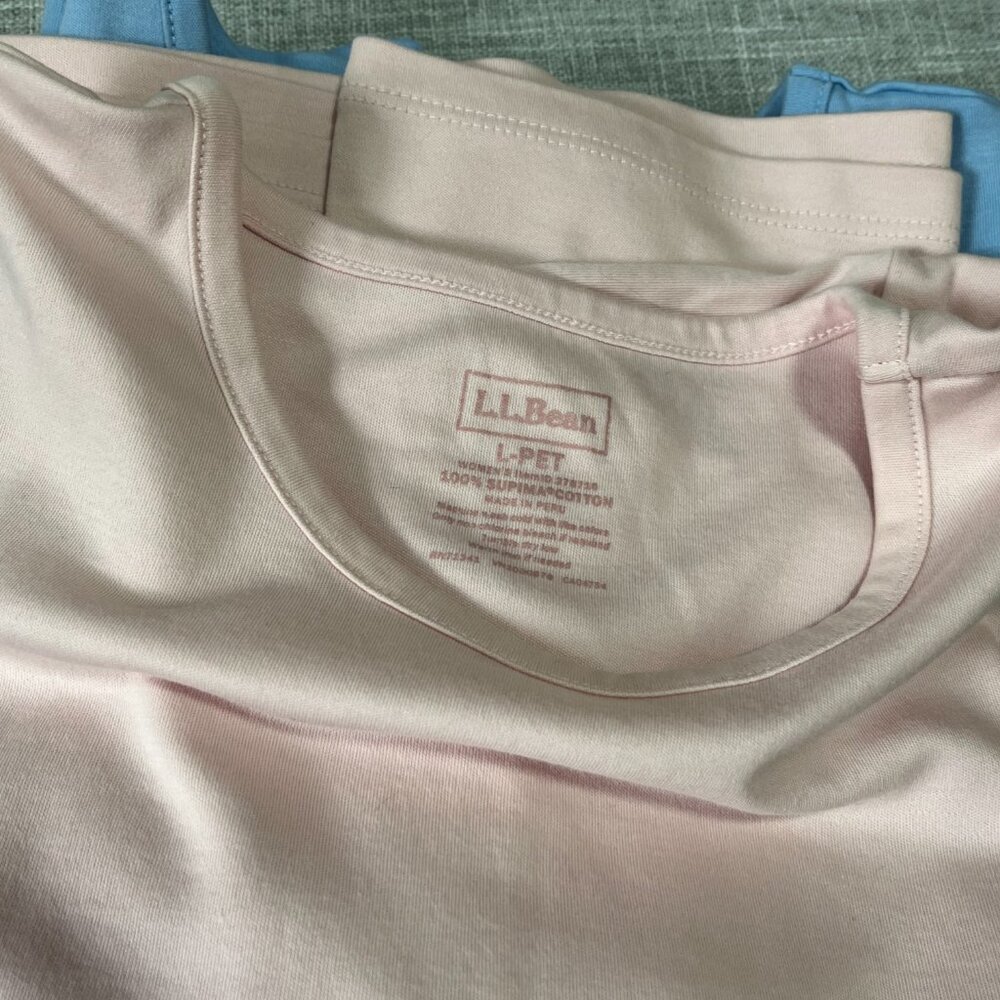 LL Bean 3 Cotton T-Shirt's Petite Long/Short Sleeve Baby Blue Pastel Pink Large - Picture 5 of 5